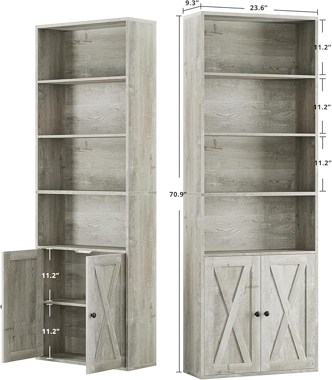 IRONCK Industrial Bookshelves and Bookcases with Doors Set of 2 Floor Standing 6 Shelf Display Storage Shelves 70 in Tall Bookcase for Home Office, Living Room