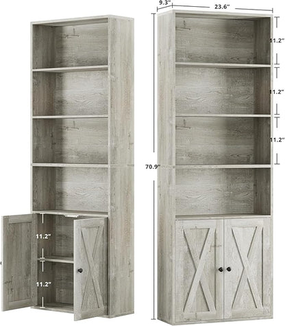 IRONCK Industrial Bookshelves and Bookcases with Doors Set of 2 Floor Standing 6 Shelf Display Storage Shelves 70 in Tall Bookcase for Home Office, Living Room