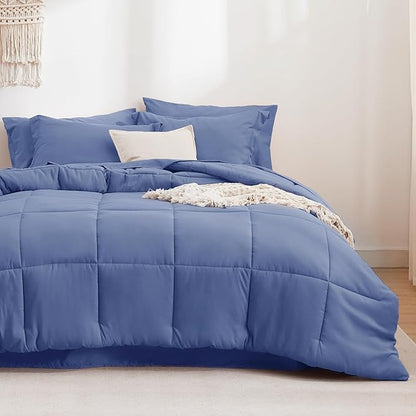 Bedsure Infinity Blue King Size Comforter Set - 7 Pieces Solid King Bed in a Bag, King Bed Set Infinity Blue with Comforters, Sheets, Pillowcases & Shams