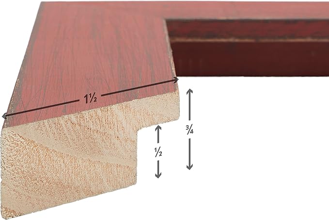Craig Frames 16x22 Red Picture Frame Matted to 12x18, Rustic Wall Decor | A lightweight, shatter resistant acrylic front, made in the USA for a gallery display