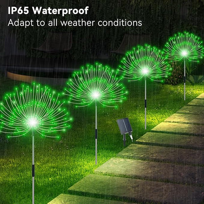 Solar Garden Lights Outdoor Waterproof, 4 Pack Total 480 LED Solar Firework Lights Decorative with 8 Lighting Modes Outside for Yard Pathway Flowerbed Decor, Green