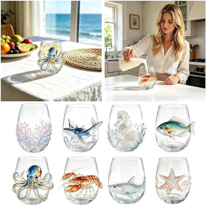 Artisan Blue Octopus Glassware Handmade 3D Ocean Decor Gift