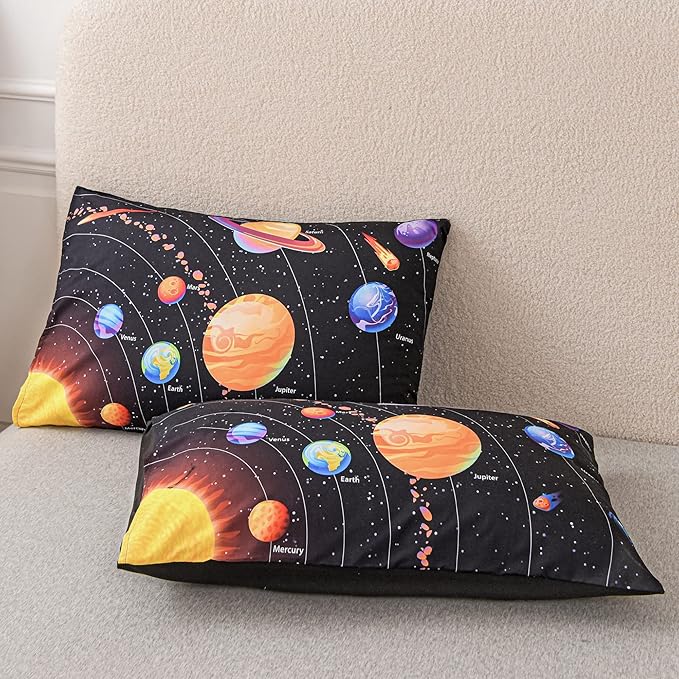 Solar System Comforter Set Queen Outer Space Room Decor Bedding Set 3 Pieces 1 Planets Theme Comforter and 2 Pillow Shams for Boys Kids Ultra-Soft Microfiber All Seasons for Bedroom Sofa