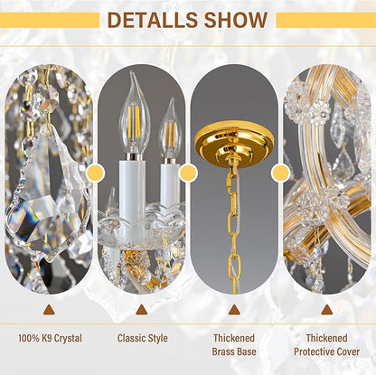 Large Gold Crystal Chandelier Light Fixtures - 24 Lights Modern Crystal Chandeliers for Hotel, Lobby, Foyer, Entryway Hall, Staircase High Ceiling Chandelier 2 Layers