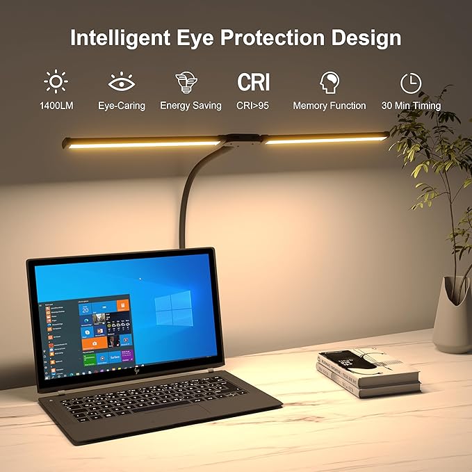 Desk Lamp, Double Head Led Desk Lamp, 15W Ultra Bright Architect Task Desk Light, Eye Caring Desk light, Desk Lamp for Home/Office/Study/Drafting/Reading/Dorm(Black)
