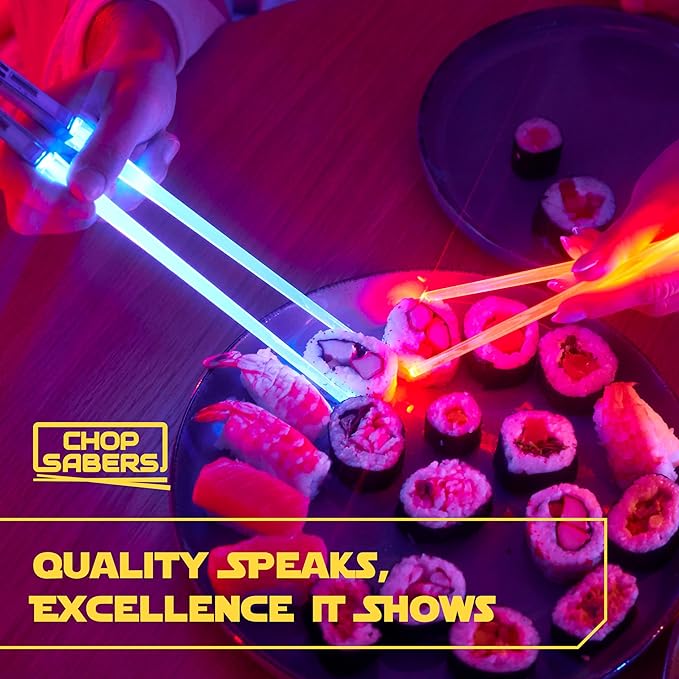 Lightsaber Chopsticks Star Wars Light Up - LED Glowing Light Saber Chop Sticks - Reusable Sushi Lightup Sabers Chopstick Set Of 4 Pairs - Blue & Red & Green & Purple