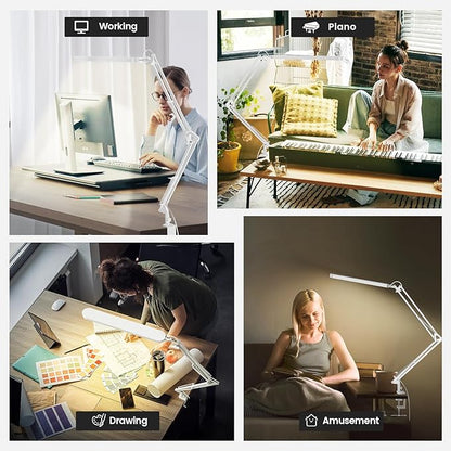 SKYLEO Desk Lamp - 31.5" Desk Light - 5 Color Modes X 11 Brightness Levels - Adjustable Swing Arm - Timmer & Memory Function - 12W Study Lamp - White