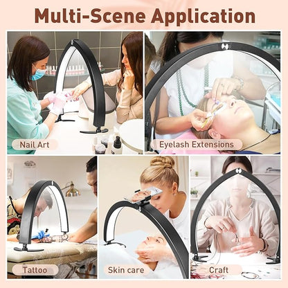 HITTI Large Half Moon Light for Nail Desk with Phone Holder, Foldable Nail Tech Light, Lash Table Lamp with Wire Controller & Remote, 7 Color Modes 10 Brightness for Extension Tattoo Craft Beauty