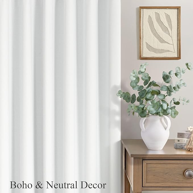 White Black Out Curtains 54 Inch Long 2 Panel Elegant Short Summer Curtains for Living Room Thermal Insulated Cotton Linen Blackout Drapes for 52-56 Inch Bay Window Country Chic Back Tab 52x54 Length