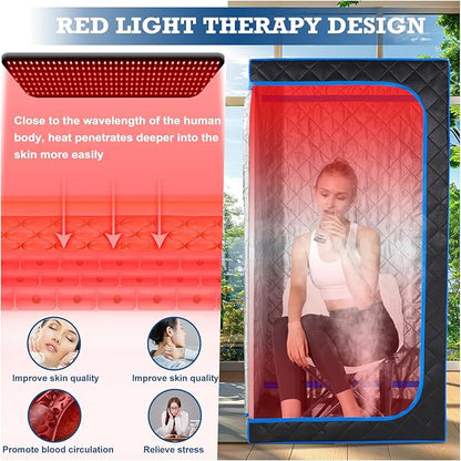 Smartmak Portable Steam Sauna, Full Body Sauna Tent for Home, 1 Person Steam Sauna Box with 660nm Red Light Therapy, 3L&1100W Sauna Steamer, Folding Chair