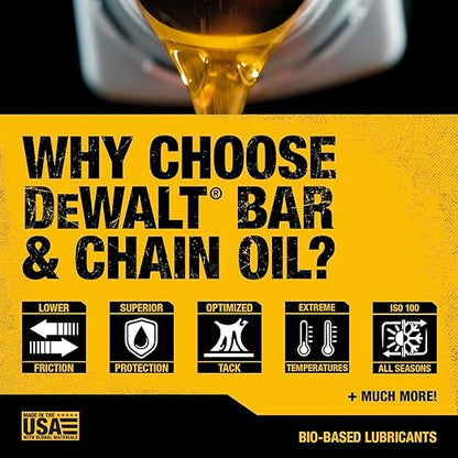 DEWALT – Biodegradable Bar & Chain Oil – Green, Eco-Friendly, Non-Toxic Professional Bar & Chainsaw Lubricant – Ultraclean All-Season Oil for Gas, Electric Saw, and Pole Saw, 1 Gallon