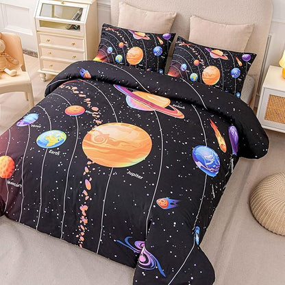 6 Pcs Solar System Comforter Set Full Outer Space Bedding Set Universe Planets Theme Comforter for Boys Kids Ultra-Soft (1 Comforter, 2 Pillowcases, 1 Flat Sheet, 1 Fitted Sheet,1 Pillowcover)