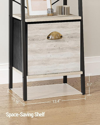 Narrow Bookshelf Bookcase with Drawer, Ladder Shelf with 2 Hooks, Bookshelves Storage Organizer, Freestanding Display Standing for Home Office, Bedroom, 4 Tier Greige BC19405B