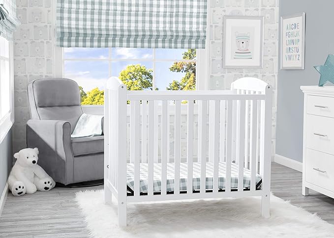 Delta Children Emery Mini Convertible Baby Crib & Twinkle Stars 3-Inch Waterproof Mini Crib Mattress, Bianca White
