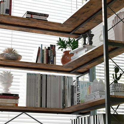 IRONCK 5-Shelf Corner Bookcase, Vintage Industrial Corner Bookshelf Etagere Bookcase, 5 Tier Corner Shelf Storage Rack with Metal Frame for Living Room Home Office