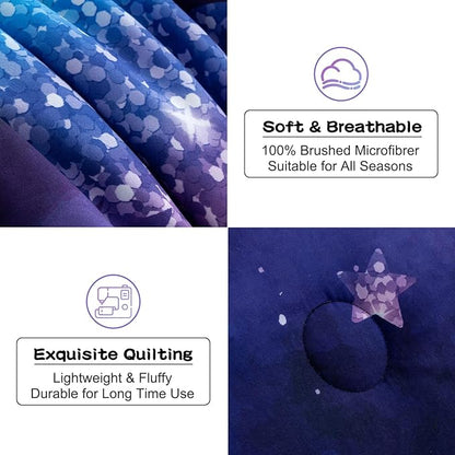 Meeting Story Dinosaur Comforter Set, Fluorescence Gradation Unicorn Twin Comforter Set, 3 PCS 1 Comforter and 2 Pillowcases in One Bag, All Season Bedspread for Kids Teens Adults（Full）