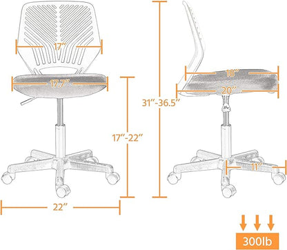 Yaheetech Students Desk Chair Low-Back Armless Study Chair Swivel Task Chair Cute Bedroom Chair with Lumbar Support Adjustable Height for Youth, Blue