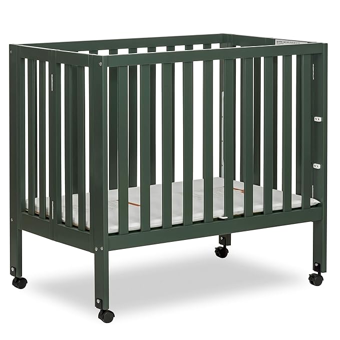 Jett Non-Full Size Folding Convertible Crib, Lightweight Portable Crib, Three Adjustable Mattress Height Settings, Easy to Fold Travel Crib, 1.5” Mattress Pad Included