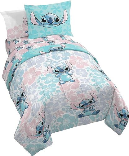 Disney Lilo & Stitch Full Comforter Set - 7 Piece Bedding includes Sheet Set & Pillow Covers - Super Soft Kids Floral Bedding