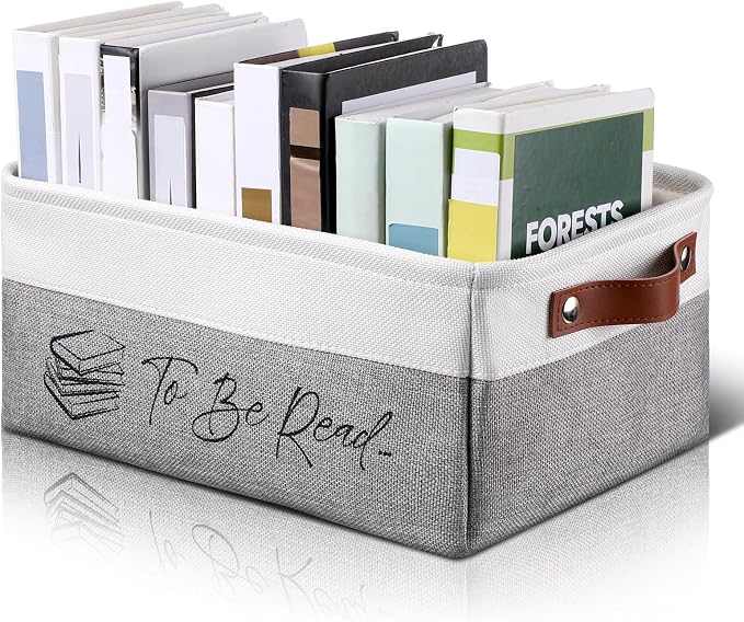 Marsui Book Lover Gifts TBR Book Storage Basket to Be Read List Storage Bin Bookish Accessories Bookworm Gift for Club Members Student Teacher Reading Accessories (White and Gray,Tbr)