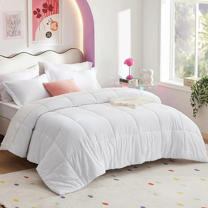 Bedsure White Queen Comforter Set - 7 Pieces Solid Queen Bed in a Bag, Queen Bed Set White with Comforters, Sheets, Pillowcases & Shams