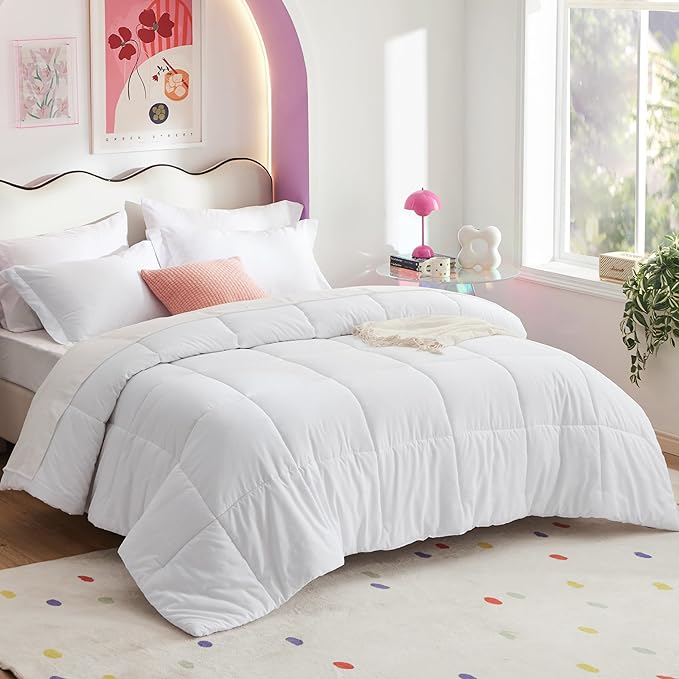 Bedsure White Twin Comforter Set - 5 Pieces Solid Twin Bed in a Bag, Twin Bed Set White with Comforters, Sheets, Pillowcase & Sham