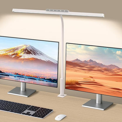 Desk Lamp, 3 Colors Stepless Dimming LED Desk Lamps for Home Office Adjustable Memory Desk Light with Clamp Touch Control Office Lamp Eye Caring Computer Light for Working Sewing(White)