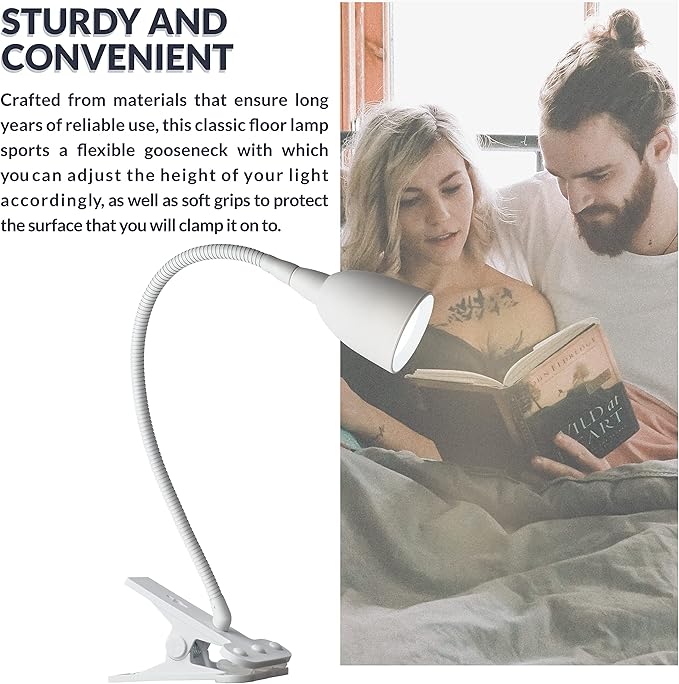Newhouse Lighting NHCLP-OL-WH Olivia LED Clamp Light Desk Lamp with Flexible Gooseneck, 3 Brightness Levels & 3 Color Modes, White