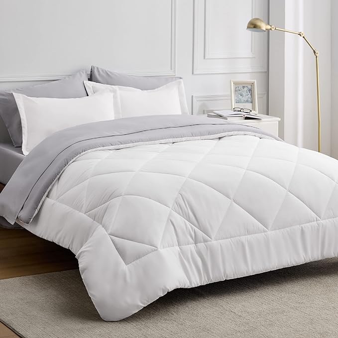 Bedsure White Twin Comforter Sets - 5 Pieces Reversible Twin Bedding Sets for College, White Extra Long Twin Bed Set with Comforters, Sheets, Pillowcase & Sham