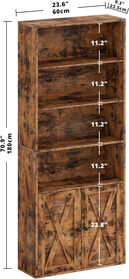 IRONCK Industrial Bookshelves and Bookcases with Doors Floor Standing 6 Shelf Display Storage Shelves 70 in Tall Bookcase for Home Office, Living Room