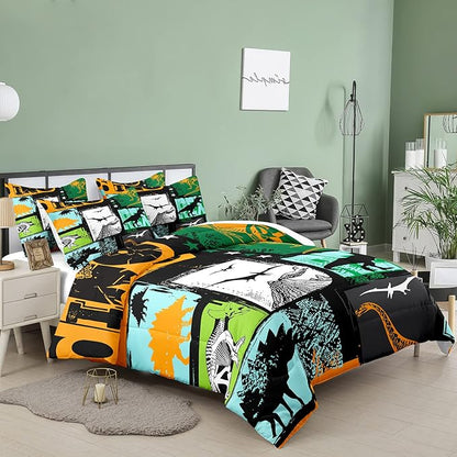 Bodhi King Size Teen Comforter Set,Boys Comforter Bedding Set with Pillowcases,Teen Kids King Size Dinosaur Comforter Set,Cartoon Dinosaur Bedding Set,Boy Bed Set