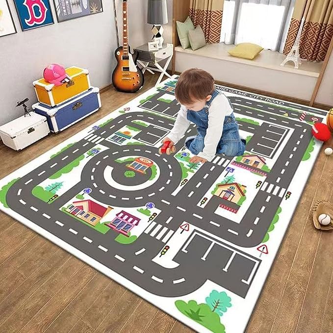 Kids Rug Play Mat Great for Playing with Cars and Toys,Educational Kid Road and Traffic City Life Carpet,Children Baby Fun Throw Rug for Bedroom Play Room,47X63Inch/120X160CM