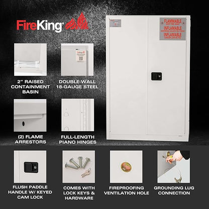 FireKing Platinum Flammable Safety Cabinet, Lab Chemicals Flammable Storage Cabinet, 45 Gallon Steel Safety Cabinets with Manual Door for Commercial, Industrial & Home Use, 43" x 18" x 65"