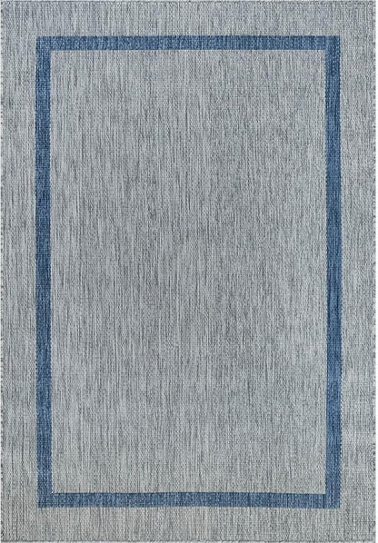 Bordered Outdoor Rug 8x10 Washable Outside Carpet for Indoor Patio Porch Waterproof Easy Cleaning Non Shedding Area Rugs Silver Gray - Blue 8 x 10