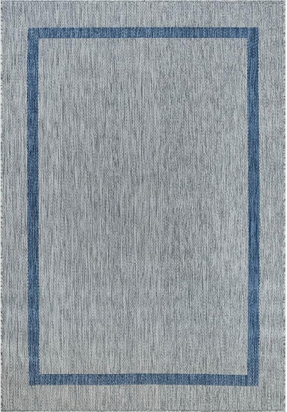 Bordered Outdoor Rug 6x9 Washable Outside Carpet for Indoor Patio Porch Waterproof Easy Cleaning Non Shedding Area Rugs Silver Gray - Blue 6 x 9