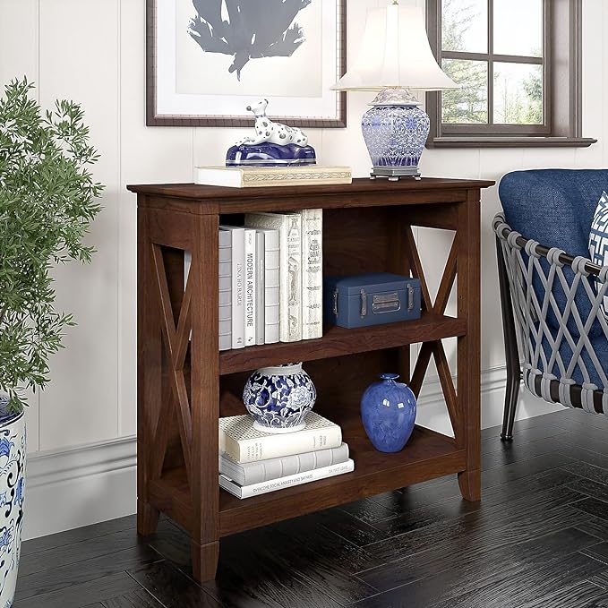 Bush Furniture Key West Small 2 Shelf Bookcase in Bing Cherry
