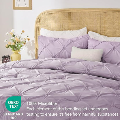 BEDELITE Light Purple Twin Comforter Set for Girls - 2 Peices Boho Pintuck Bedding Comforter Sets, Lightweight Soft & Warm Twin Bedding Sets with 1 Pillowcase for All Season