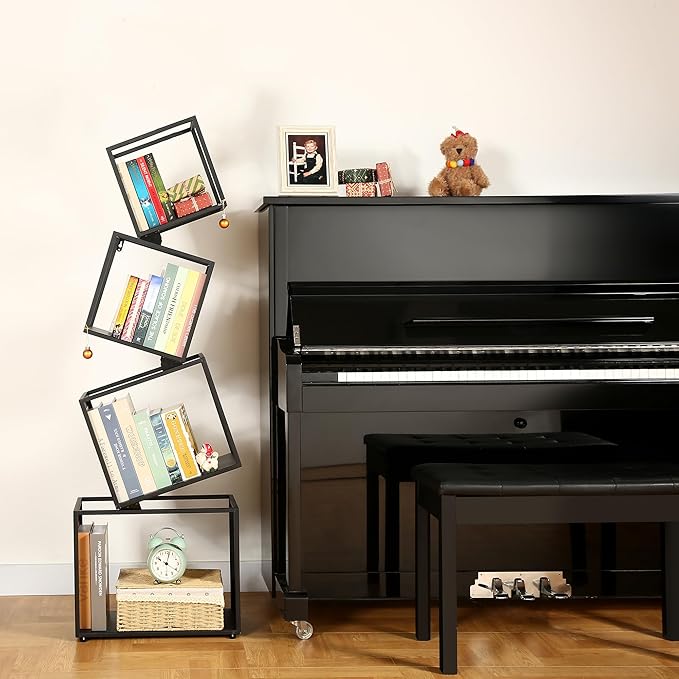 Bookshelf 2024 NEW, 4-Tier Bookshelves, 49.2" Tall Black Bookshelf, Book Shelf, Bookcase, Modern Bookshelf, Storage Shelves for CDs/Books/Collections, Display Shelf, Livingroom, Bedroom, Office