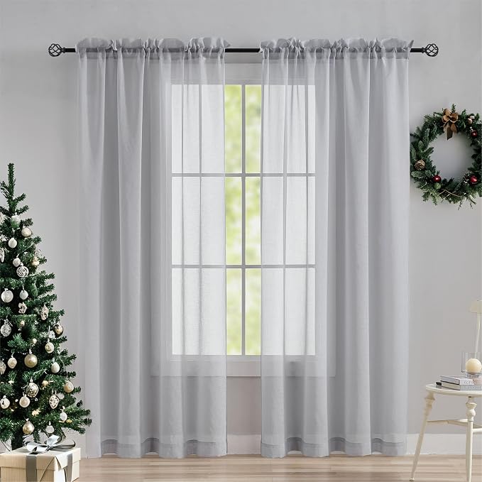 Home Brilliant Light Gray Curtains Window Treatment for Bedroom Semitransparent Panels Set of 2 Drapes for Living Room, 54 x 84 inch Length