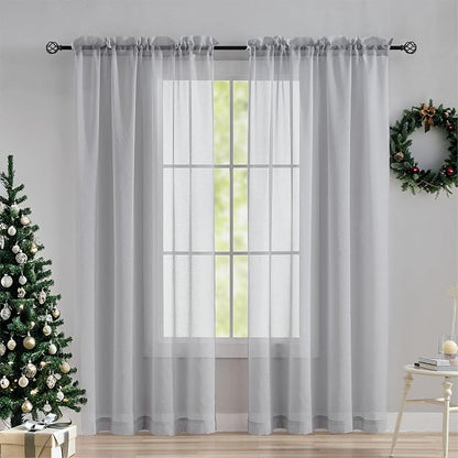 Home Brilliant Light Gray Curtains Window Treatment for Bedroom Semitransparent Panels Set of 2 Drapes for Living Room, 54 x 84 inch Length