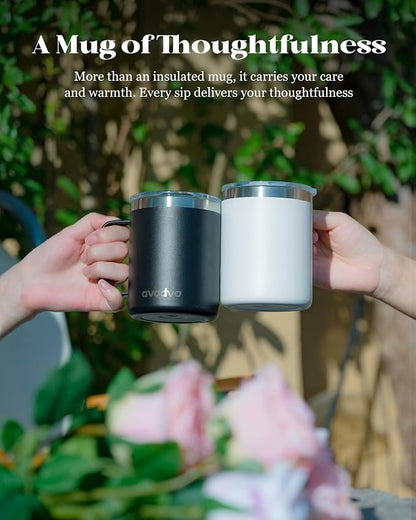 12oz Insulated Coffee Mug with Lid – Includes Two Lids, Stainless Steel Coffee Travel Mug with Handle, Double Wall Vacuum Insulated Camping Mug for Home, Office & Outdoor, Cool Gray