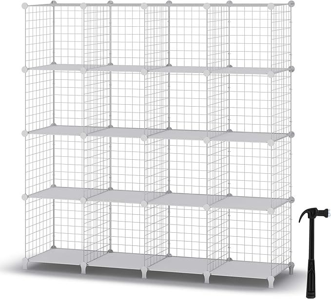 HOMIDEC Wire Cube Storage, Storage Shelves 16 Cube Bookshelf Bookcase Closet Organizer and Storage, Wire Storage Shelves Multi-Use DIY Storage Cube Shelf for Books, Toys, Clothes, Tools