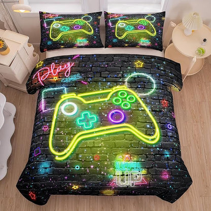 NINENINE Gamer Bedding Sets Twin Comforter Sets for Boys 5PCS,Twin Bedding Sets for Boys,Kids Comforter Sets Boys(1Comforter, 1Flat Sheet, 1Fitted Sheet, 2Pillowcases)