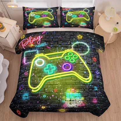 Boys Queen Size Bedding Set, 3 Pieces, Gamepad 08, Includes 1 Comforter & 2 Pillowcases