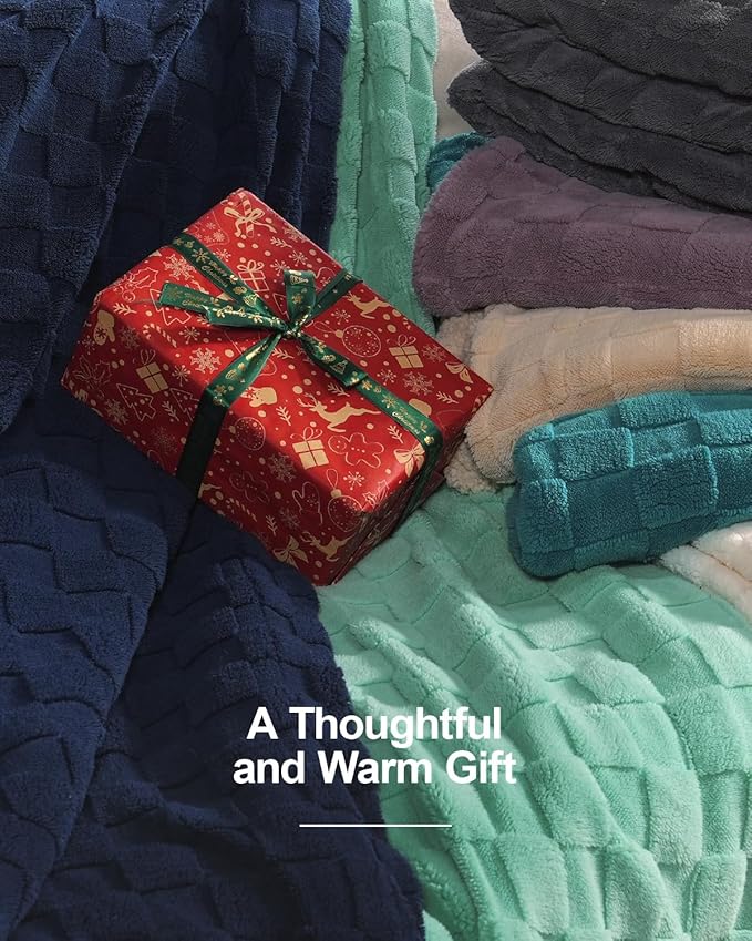 Pawque Super Soft Cozy Throw Blanket Queen Size for Couch Bed, Fluffy Sherpa Fleece Reversible Thick Warm Fuzzy Blanket for All-Season, 3D Checkered Jacquard Decorative Blankets, Grey, 90"x90"
