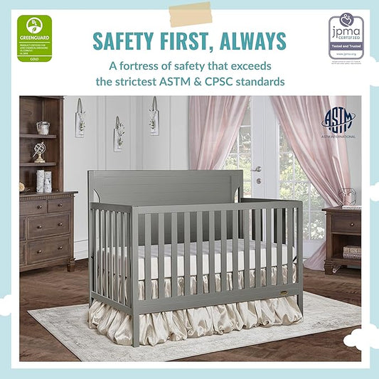 Cape Cod 5-in-1 Convertible Crib in Storm Grey, Greenguard Gold Certified, 55x30x44.5 Inch (Pack of 1)