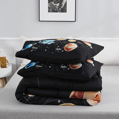 Solar System Comforter Set Queen Universe Planets Theme Bedding Set 3 Pieces 1 Space Comforter and 2 Pillow Shams for Boys Girls Kids Ultra-Soft Microfiber All Seasons for Bedroom Sofa