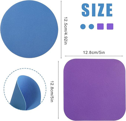 LUTER 4pcs Jar Opener, Rubber, Multi-function Silicone Bottle Opener for Seniors with Weak Hands Lid Cap Gripper Pads Kitchen Coasters Gadgets(blue round +purple square)