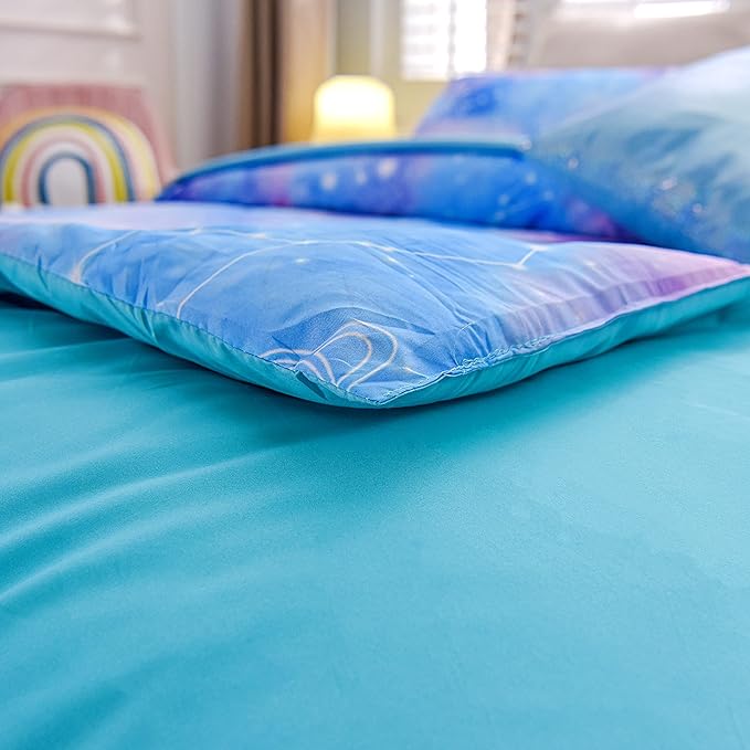 Btargot Lightweight Microfiber 6 Piece Comforter Set, Tie Dye Galaxy Constellation Pattern Bedding Set for Boys Girls Teen, Queen Blue Purple