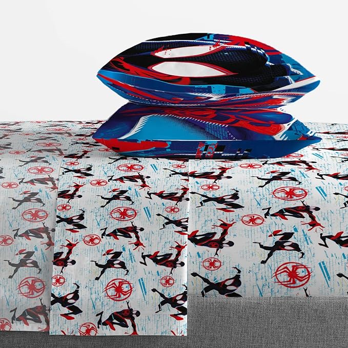 Marvel Spiderman Across The Spider-Verse Glitch 7 Piece Queen Size Bed Set - includes Comforter & Sheet Set Bedding - Super Soft Fade Resistant Microfiber (Official Product)